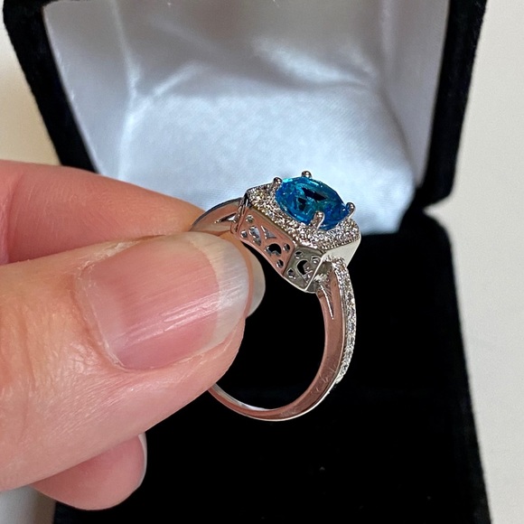 925 Sterling Silver Blue CZ Halo Fashion Ring - Picture 5 of 10